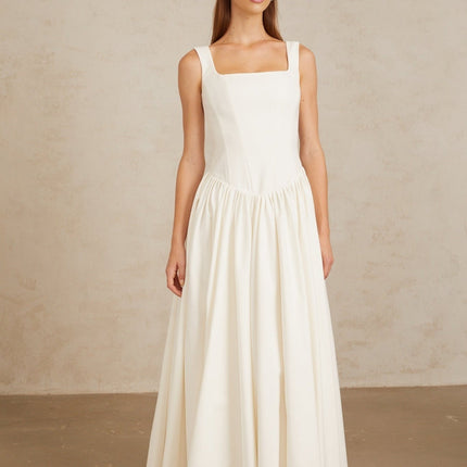 Sadie White Pleated Corset Maxi Gown