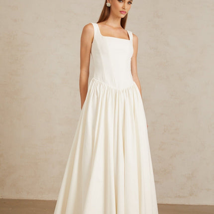 Sadie White Pleated Corset Maxi Gown in White