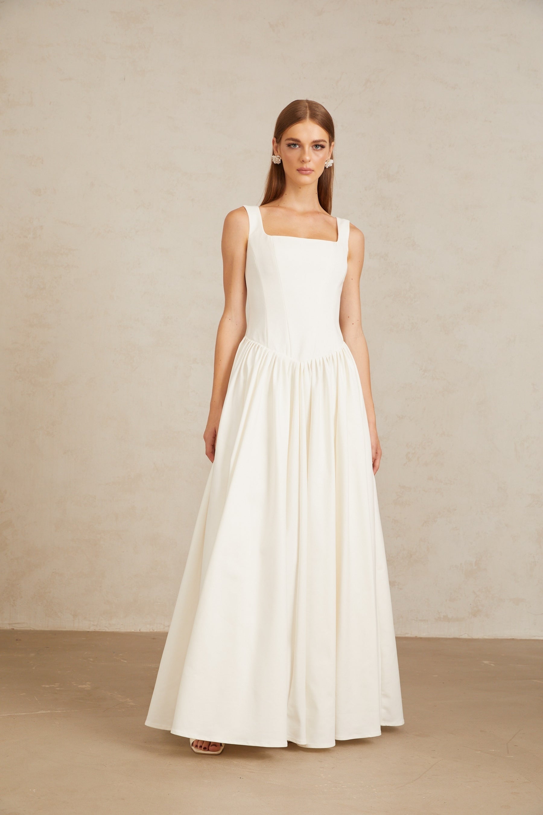 Sadie White Pleated Corset Maxi Gown