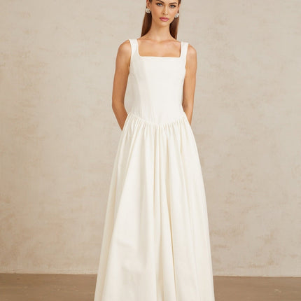 Sadie White Pleated Corset Maxi Gown for special occasions
