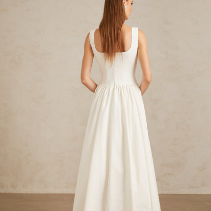 Sadie White Pleated Corset Maxi Gown
