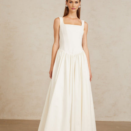 Sadie White Pleated Corset Maxi Gown in White