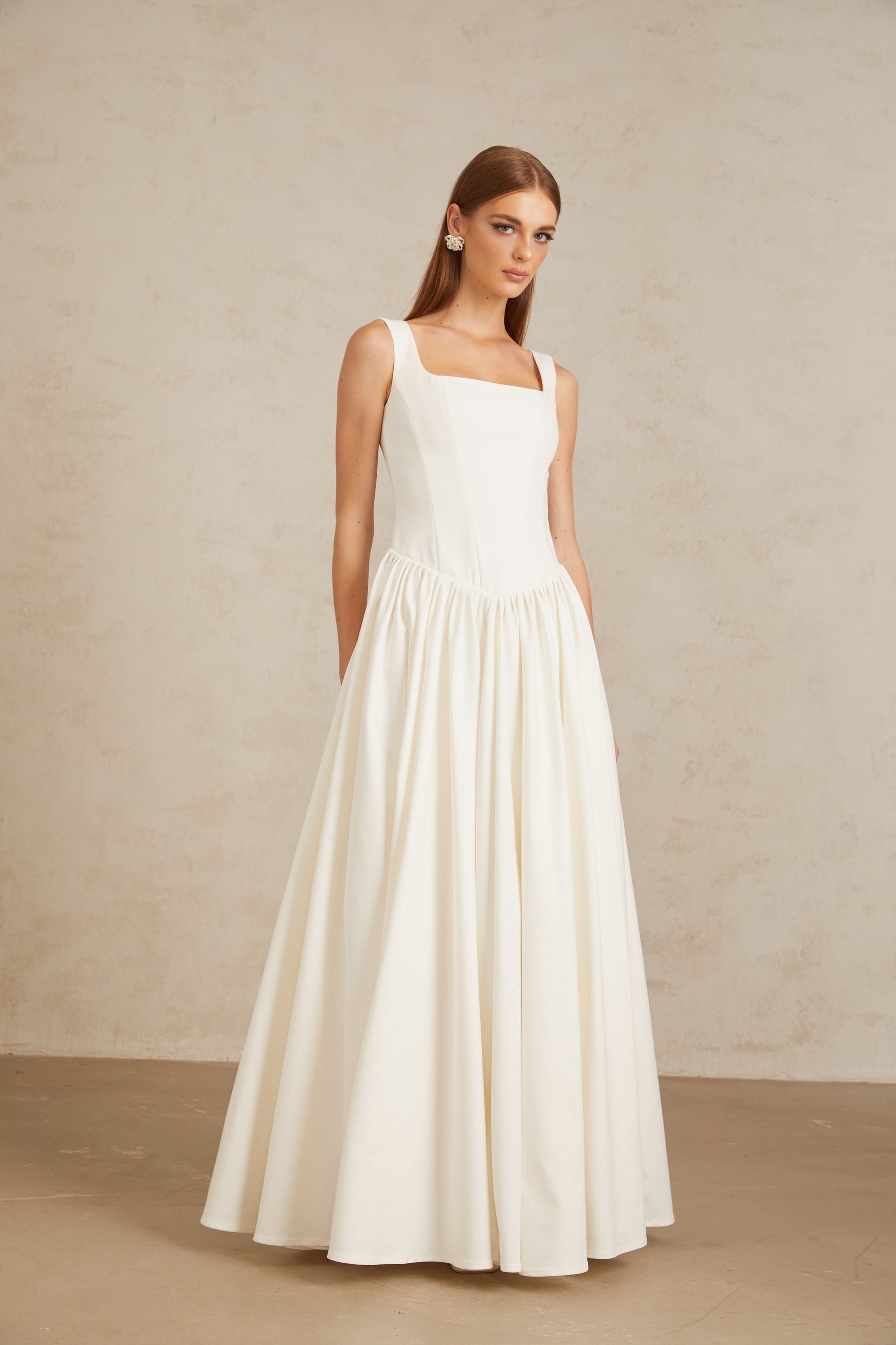 Sadie White Pleated Corset Maxi Gown