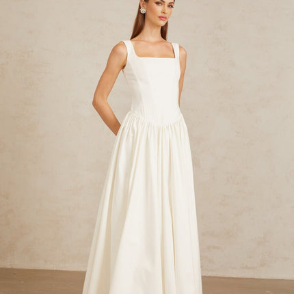Sadie White Pleated Corset Maxi Gown