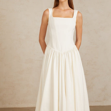 Sadie White Pleated Corset Maxi Gown