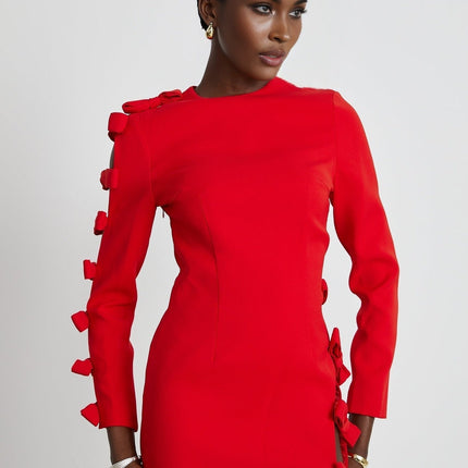 Sage Red Asymmetric Bow Detail Dress