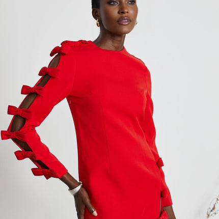 Sage Red Bow Detail Asymmetric Hem Dress