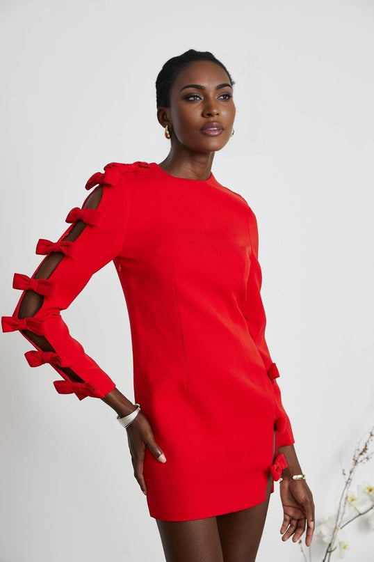 Sage Red Bow Detail Asymmetric Hem Dress
