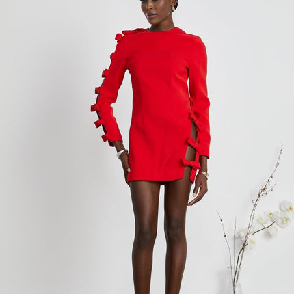 Sage Red Elegant Bow Detail Dress