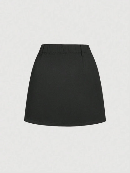 Saia Preta Simples de Cintura Baixa Versátil Saia Elegante e Versátil Roupa de Dia dos Namorados