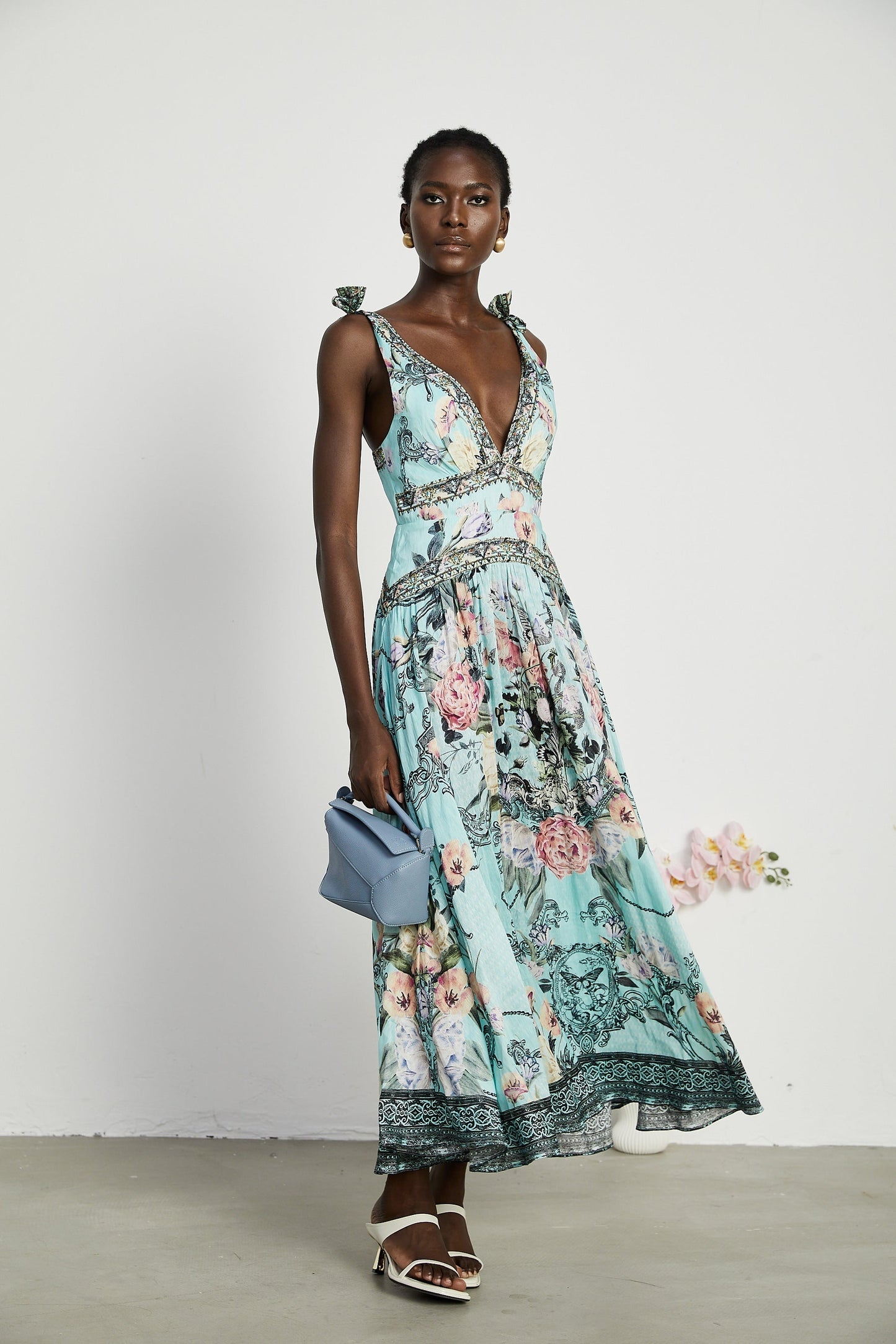 Saira tieshoulder midi dress