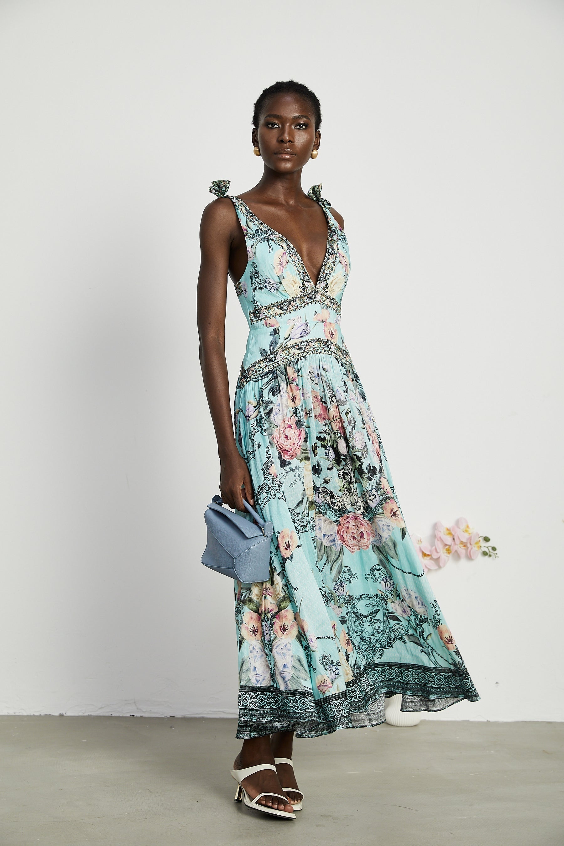 Saira tieshoulder midi dress