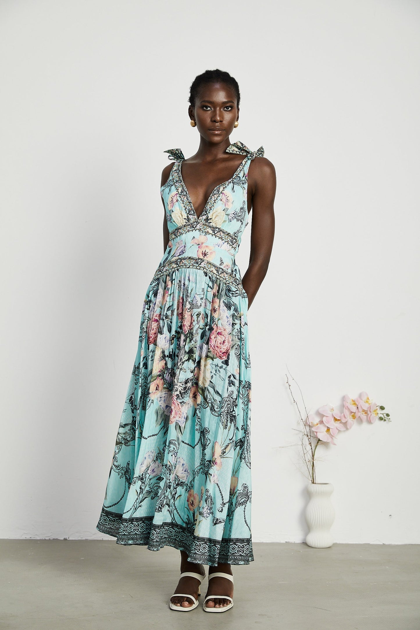 Saira tieshoulder midi dress