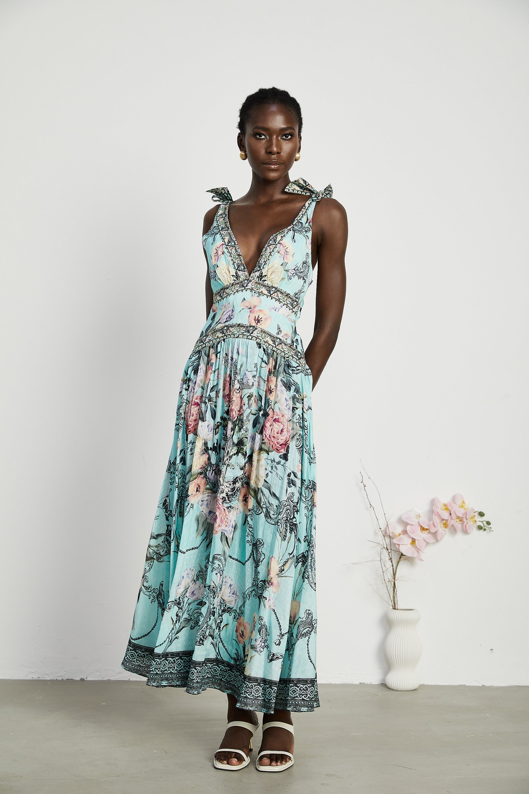 Saira tieshoulder midi dress