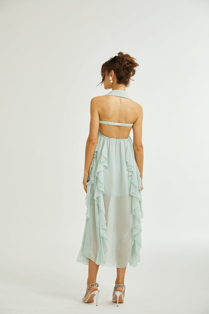 Salilah embellished ruffled midi dress