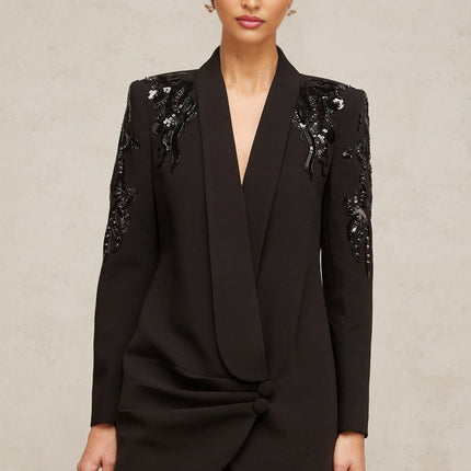 Samantha Black Crystal Sequined Wrap Dress