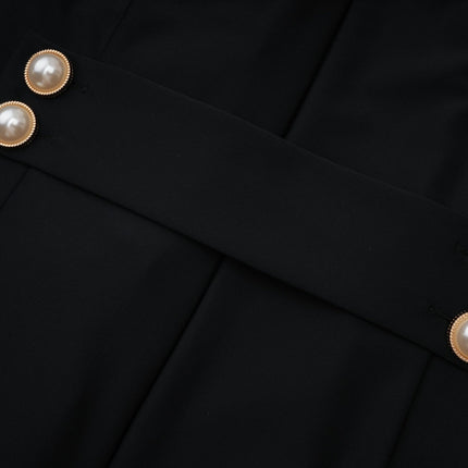 Samantha Black Maxi Dress with Faux-Pearl Embellishments and Button Detailing