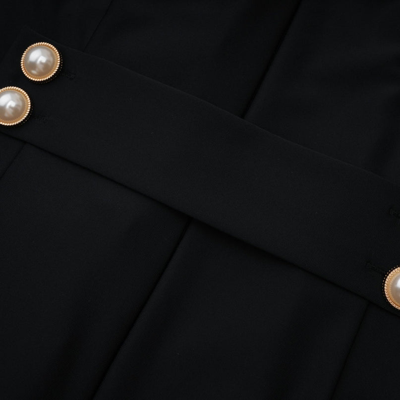 Samantha Black Maxi Dress with Faux-Pearl Embellishments and Button Detailing