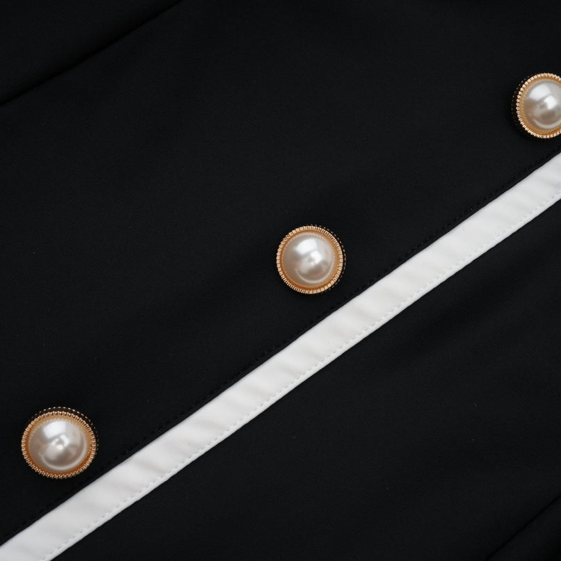 Samantha Black Maxi Dress with Faux-Pearl Embellishments and Decorative Button Detailing