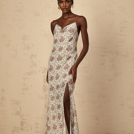 Samantha Blue Brown Floral Maxi Dress