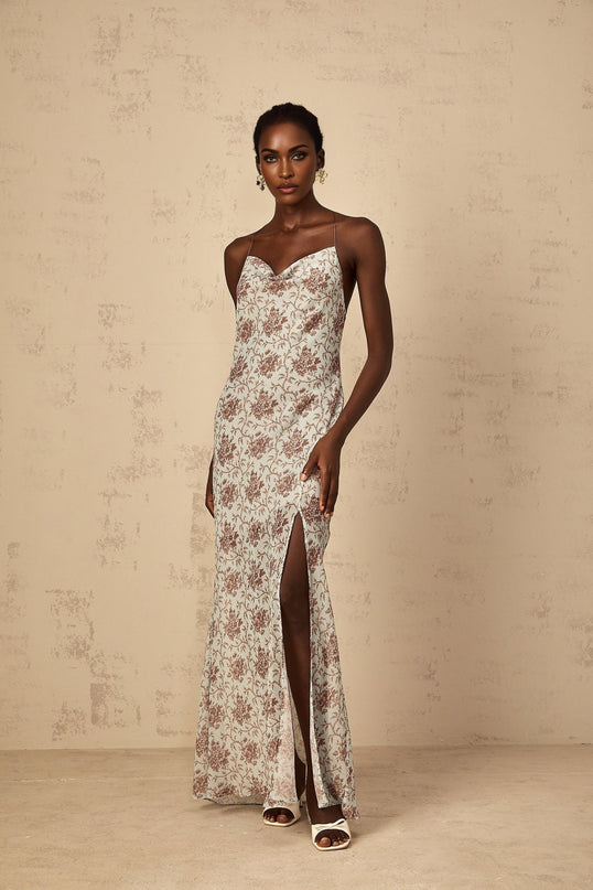 Samantha Blue Brown Floral Maxi Dress