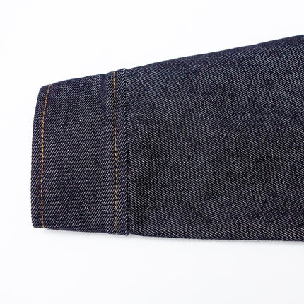 Samantha Blue Two-Tone Denim Jacket Lapel Collar Washed Finish Full Sleeves Regular Length Standard Thickness Fall Winter Wear Eco-Friendly