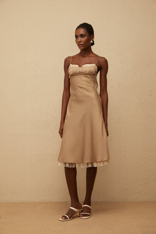 Samantha Brown Lace Satin Midi Dress