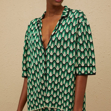 Samantha Green Crochet Knit Shirt and Trousers Set