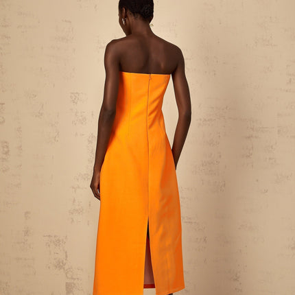 Samantha Orange Floral Embroidered Sequin Midi Dress