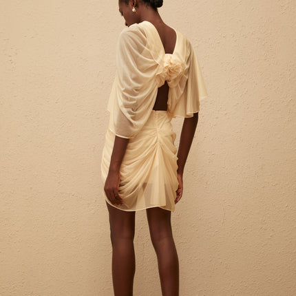 Samantha Pénombre Neutral Ruched Tulle Top Skirt Set Neutrals