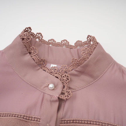 Samantha Pink Lace Midi Dress with Puff Sleeves and Cut-Out Design