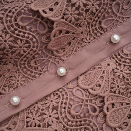 Samantha Pink Lace Midi Dress with Puff Sleeves and Cut-Out Design