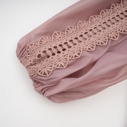 Samantha Pink Lace Midi Dress with Puff Sleeves and Cut-Out Design