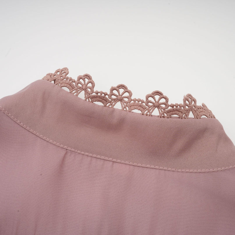 Samantha Pink Lace Puff Sleeve Midi Dress with Cut-Out Design and Belted Waist