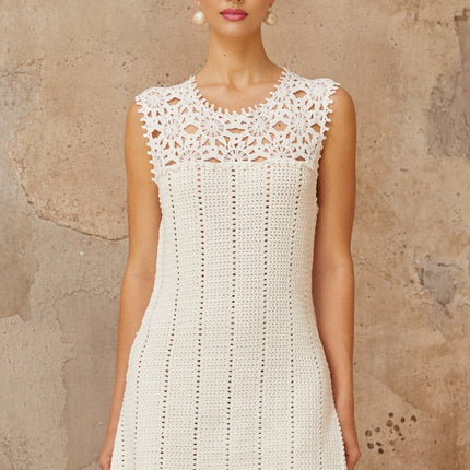 Samantha White Crochet Floral Mini Dress