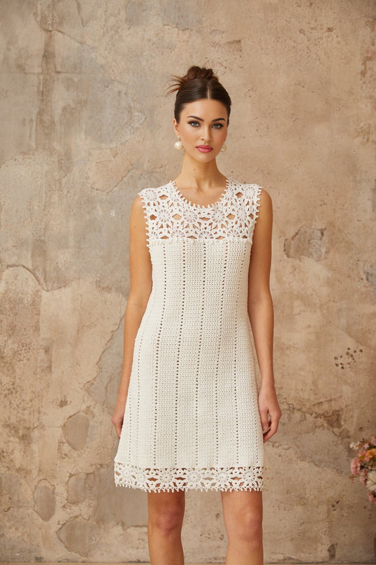 Samantha White Crochet Floral Mini Dress