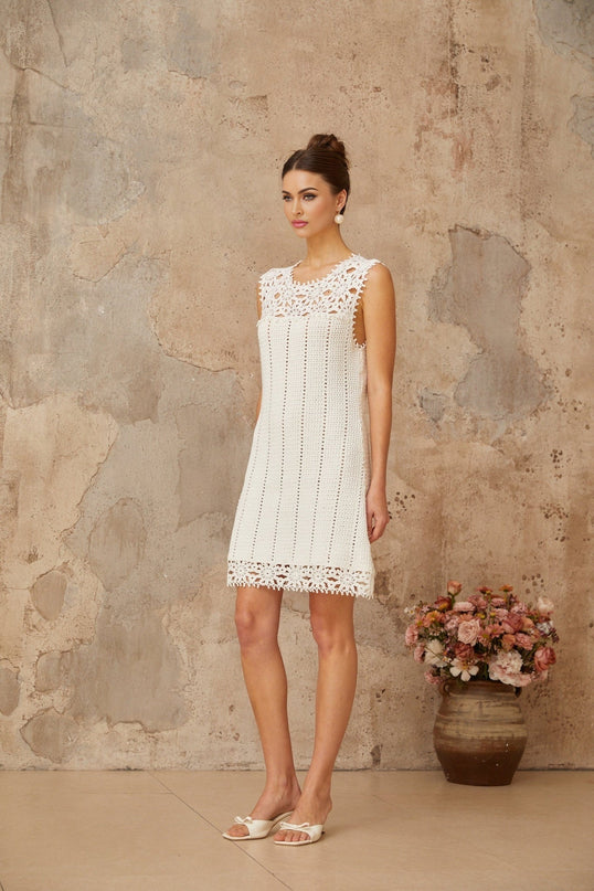 Samantha White Crochet Floral Mini Dress