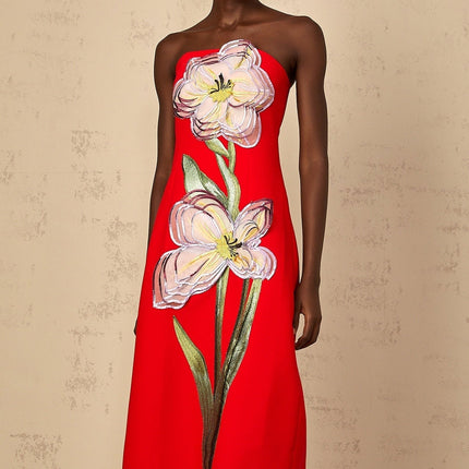 Samara Red Floral Embroidered Sequin Midi Dress