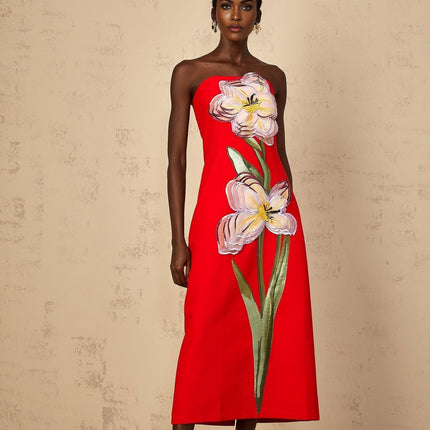 Samara Red Floral Embroidered Sequin Midi Dress