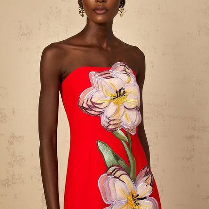 Samara Red Floral Embroidered Sequin Midi Dress