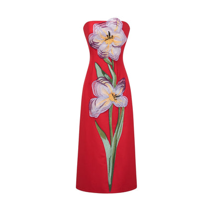 Samara Red Floral Embroidered Sequin Midi Dress