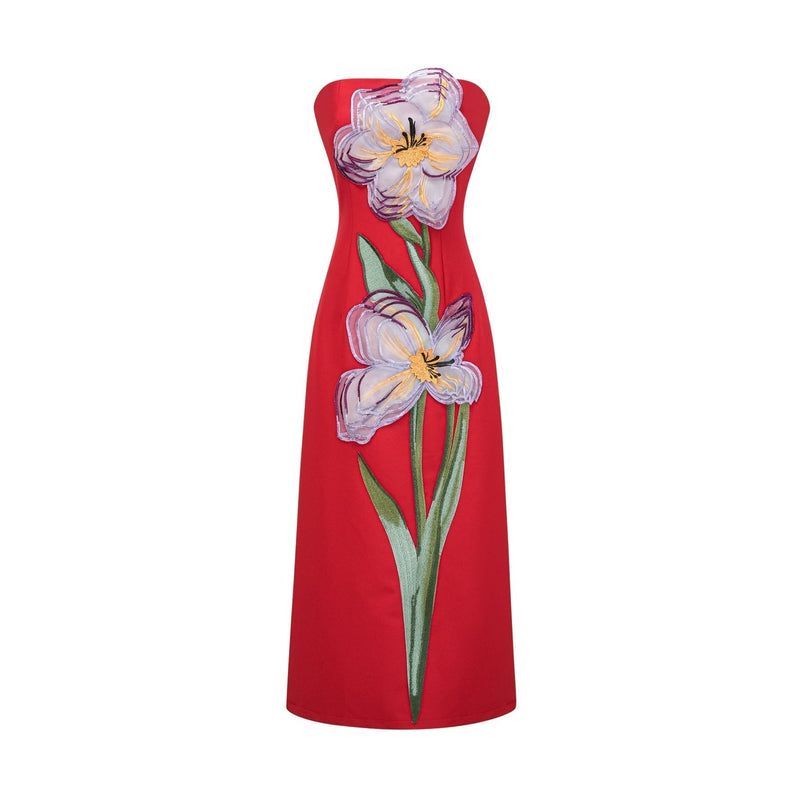 Samara Red Floral Embroidered Sequin Midi Dress
