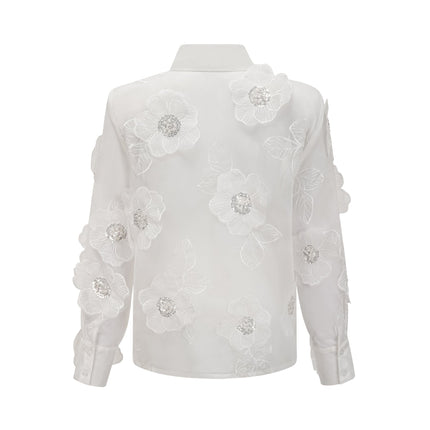 Sandra Crystal Embellished Sheer Shirt White