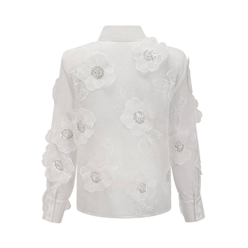 Sandra Crystal Embellished Sheer Shirt White