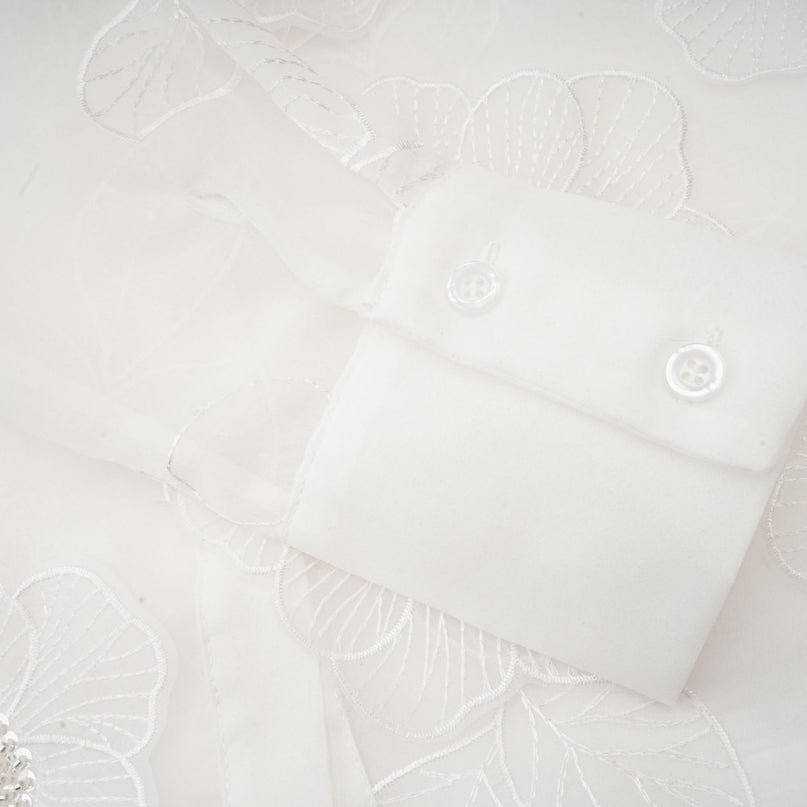 Sandra Crystal Embellished Sheer Shirt White
