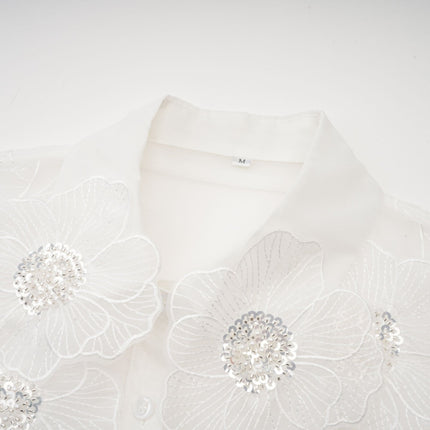 Sandra Crystal Embellished Sheer Shirt White