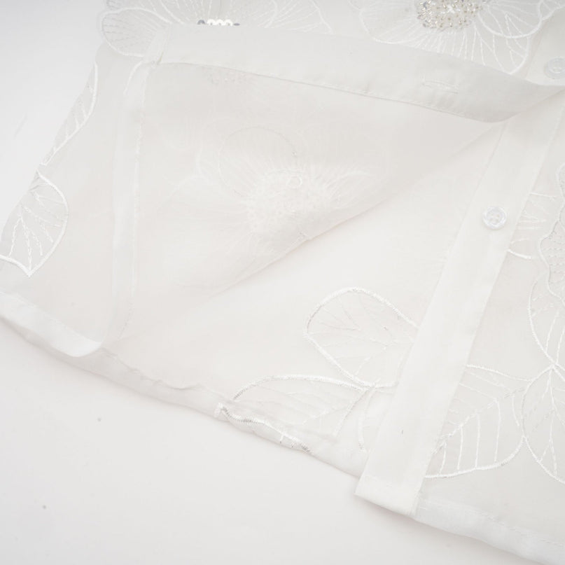 Sandra Crystal Embellished Sheer Shirt White