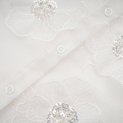 Sandra White Crystal Embellished Sheer Shirt