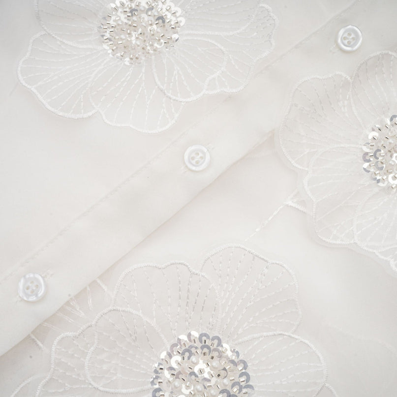 Sandra White Crystal Embellished Sheer Shirt