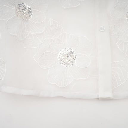 Sandra White Crystal Embellished Sheer Shirt